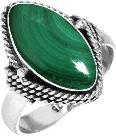 Jeweloporium Grün Natürlich Malachit 925 Silber Ringe für Frauen Edelstein Handgefertigt Silber Ringe Größe 70(22.3) Ostern Geschenk Cocktail Schmuck
