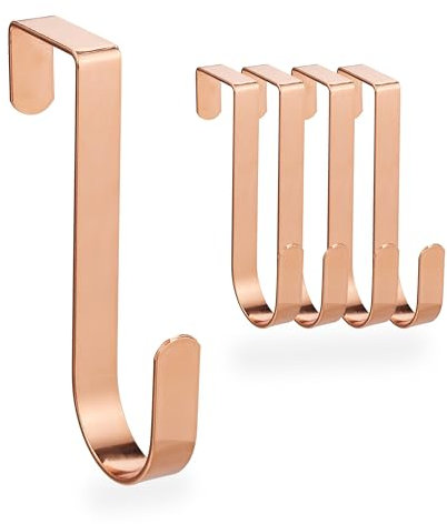 Relaxdays Türhaken 5er Set, für Türen ohne Falz bis 4 cm, Türaufhänger für Flur & Bad, Kleiderhaken 12 cm lang, rosegold, Kupfer