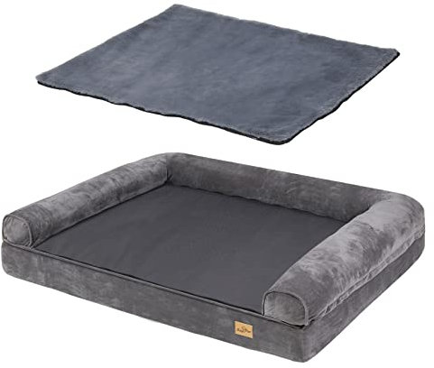 BingoPaw Orthopädisches Hundebett mittelgroße Hunde, Hundesofa für kleine Hunde, Ergonomisch Hundecouch mit Schwammkissen 8cm dick, waschbar rutschfest Hundebetten 80x60cm, grau