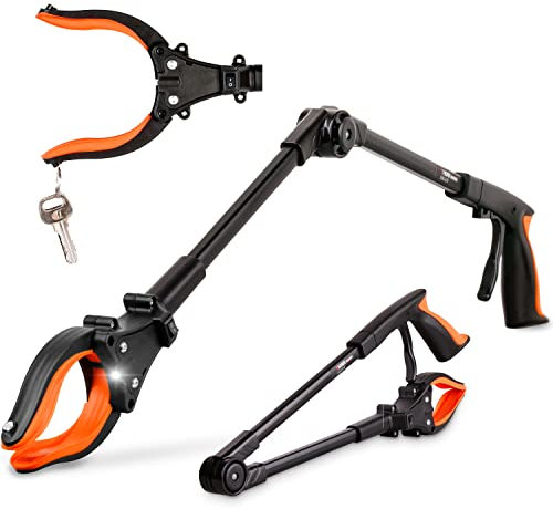 THINKWORK Faltbarer Greifer, Greifzange für Senioren mit LED-Licht, 0°-180° abgewinkelter Arm, 90° drehbarer Kopf, 82 cm Langer Greifhilfe für die Müllabfuhr, Abfallsammlung, Armverlängerung