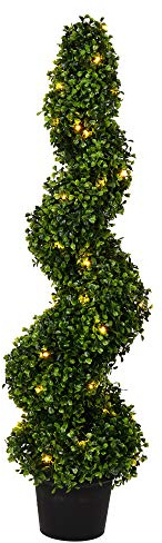 Vickerman Pre-Lit LED Artificial Boxwood Topiary Spiral Tree 3 Foot Tall - Potted Natural Green Boxwood - UV Resistant Indoor Outdoor Home Patio Decor