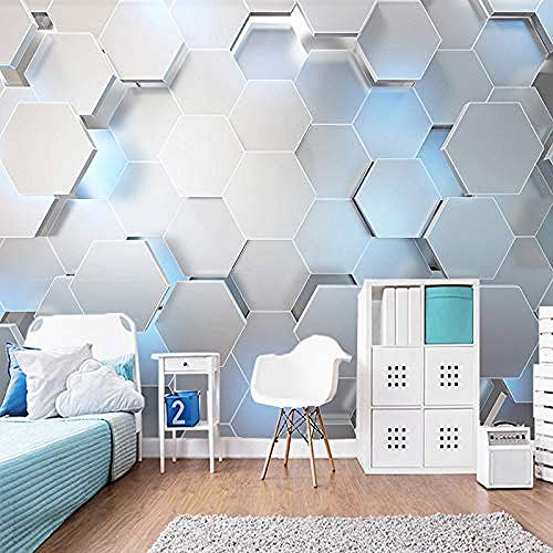 XHXI Nordic Minimalistic Blue White Geometric Hexagons Kunstdruck Tapete Große Fotoposter Wanddekoration für Wohnzi Wanddekoration fototapete 3d Tapete effekt Vlies wandbild Schlafzimmer-300cm×210cm