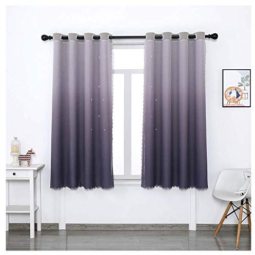 YOUCAI Vorhang Blickdicht Ösenschal Gardinen Hohle Sterne Vorhang Doppelschicht Fenstervorhänge Prinzessin Stil Vorhang Für Wohnzimmer Schlafzimmer Kinderzimmer Balkon Dekoration,Lila,110x215cm