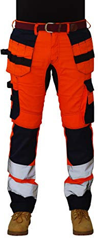 HASHOOB Mens Hi Viz Work Trousers Cargo Combat Army Trousers ARW-01 (ARW5, 30W X 32L)