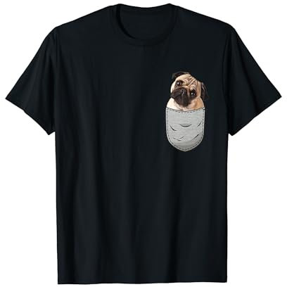 Mops Pug Carlin Carlino Brust-Tasche Pocket Hundebesitzer T-Shirt