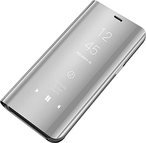 Hülle Kompatibel mit Samsung Galaxy S10e PU Leder Spiegel Flip Schutzhülle Clear View Intelligent Handyhülle 360 Grad Stoßfest Kratzfest Case für Samsung Galaxy S10e - Silber