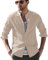 LVCBL Men's Linen Shirt Breathable V-Neck Business Travel Khaki XL