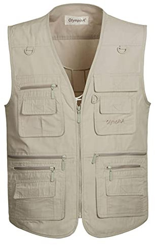 Hwalleum Men's Multifunctional Outdoor Casual Gilet, Mens Summer Lightweight Vest Waistcoat Safari Multi Pocket Working Fishing Hunting Hiking Gilets Jacket Breathable Quick Dry Photography Top