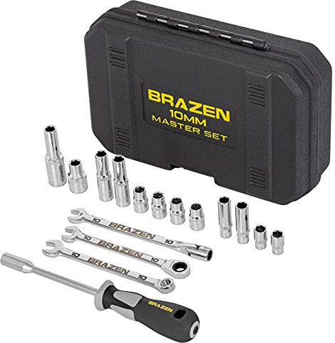 BRAZEN 10mm Master Set - 12 Sockets, Three Wrenches, One Nut Driver - All 10mm!