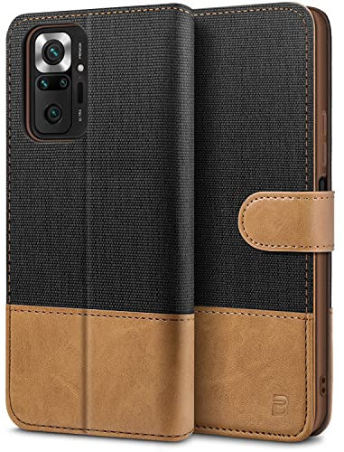 BEZ Handyhülle für Redmi Note 10 Pro Hülle, Premium Tasche Kompatibel für Xiaomi Redmi Note 10 Pro, Tasche Case Schutzhüllen aus Klappetui mit Kreditkartenhaltern, Ständer, Magnetverschluss, Schwarz
