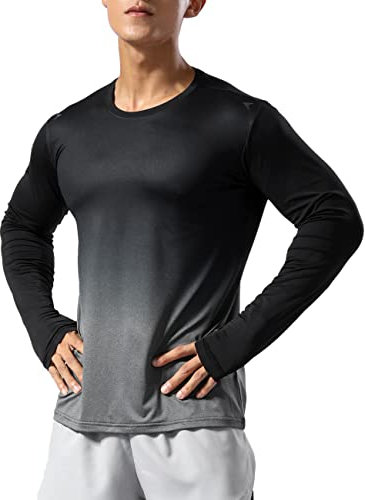 Men's Running Shirts Sports Long Sleeve Fitness Bodybuilding Tee Shirts Dry Fit Top Sweatshirts Gradient Gray L