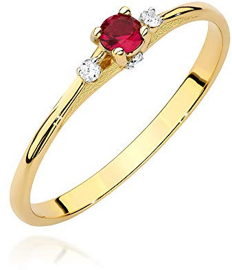 MARKO Damen Goldring mit Rubin 0.15Ct und Diamanten, 14 Karat Gold (585) | Goldring inklusive Box | Goldring für Frauen (Gelbgold, 56 (17.8))