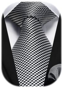 HISDERN Herren Krawatte Schwarz Weiß Klassische Taschentuch Formelle Elegant Gepunktete Krawatten & Einstecktuch Set Hochzeit Schule