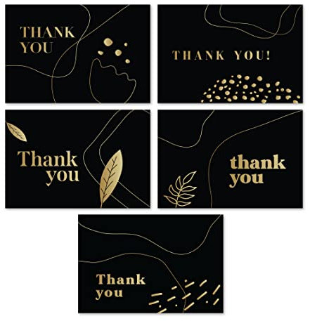 Rileys & Co Dankeskarten mit passenden Umschlägen | 50 Stück, Goldfolie - leere Grußkarten, für Hochzeit, Unternehmen, Geschenke, Abi, Babypartys, Beerdigungen (Schwarz)