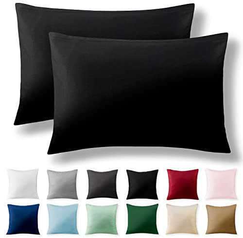 Alreya 2er-Set Renforcé Kissenbezug 40 x 60 cm - 100% Baumwolle mit YKK Reißverschluss, Superweicher Kopfkissenbezug 40x60, Kissenhülle, Schwarz, nur Kissenbezug