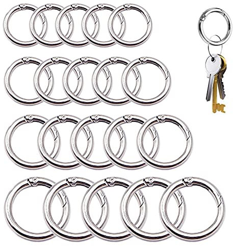XCSJ 20 Pcs Karabinerhaken Rund 20mm 25mm 30mm 35mm Sehr Robust Zinklegierung Runde Karabiner O-Ring Karabiner Karabinerring Federöffnung Für Rucksack Schlüsselanhänger Tasche Diy (Silber)