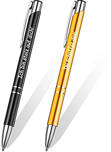 Nezyo 2 Stück Inspirierender Einziehbarer Kugelschreiber Zitate Druckkugelschreiber Kollegen Eingabestift Metall Motivation Stift für Schreibtisch Mitarbeiter, Schwarz und Gold (Elegant)