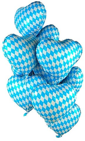 6 Stück Herz Folienballon BAVARIAN HEART im bayerischen Rautenmuster (45cm) - Heliumballon Luftballon Hochzeit Geburtstag Bayern Party Oktoberfest Volksfest Biergarten (6)