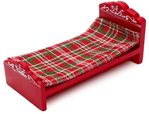 Toyland® 24 cm Grande Letto e copriletto in Legno con Elfo - Elfo Non Incluso - Decorazioni Natalizie Originali