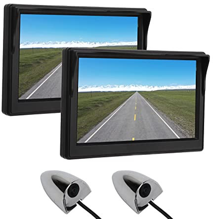Mini Seitenkamera für Auto, Autotür Seitenkamera mit 5 Zoll TFT LCD Monitor für Wohnmobil LKW Busanhänger, DC12V-24V, IP67 Wasserdicht, Horizontal 87°, Vertikal 62°
