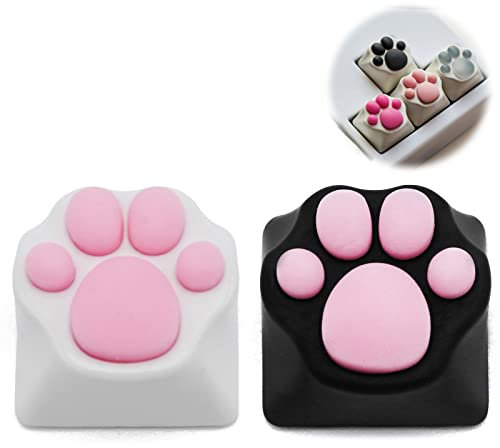 2x Cute Cat Keycap Custom Artisan Keycaps Gaming Metal ESC Key Caps For Gaming Lover Mechanical Keyboard Cherry MX Gift For Girls White & Black
