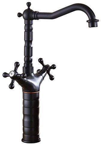 Spültischarmatur Retro Schwarz Küchenarmatur Nostalgischer Wasserhahn mit zwei Griffen Spültischarmatur 360° Drehbare Messing-Badarmaturen (Größe: