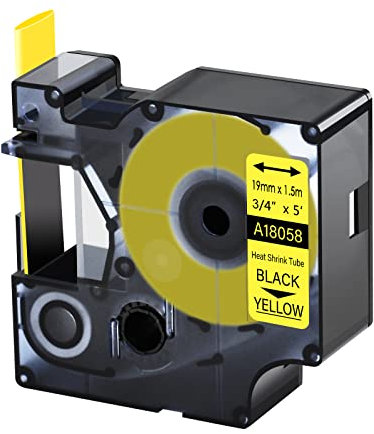 1 Pack Industrial Heat Shrink Tubes for DYMO 18058 Label Tape for Wires Cables 3/4''x 4.9ft 19mm x 1.5m, with DYMO Rhino Pro 4200 5200 5000 6000 Industrial RhinoPro Label Makers, Black on Yellow