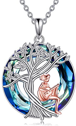 YFN Gitarre Halskette Sterling Silber Gitarre Kristall Anhänger Kette Baum des Lebens Schmuck Geburtstag Graduierung Geschenke für Damen Mädchen Gitarrenliebhaber