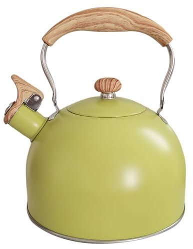 Moageme Stove Top Whistling Kettle, Stainless Steel Whistling Kettle, 2.5L Stainless Steel Teakettle Teapot with Anti- hot Wooden Handle, for GasStove Induction Hob, Yellow