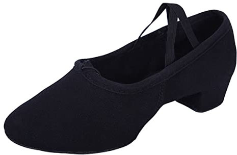 Levemolo Ballettschuhe Damen Tanzschuhe mit Weicher Sohle und Niedrigem Absatz Yoga Ballettschuhe aus Canvas rutschfest Geeignet für Erwachsene Bauchtanz Bühnenauftritt Schwarz 1 Paar