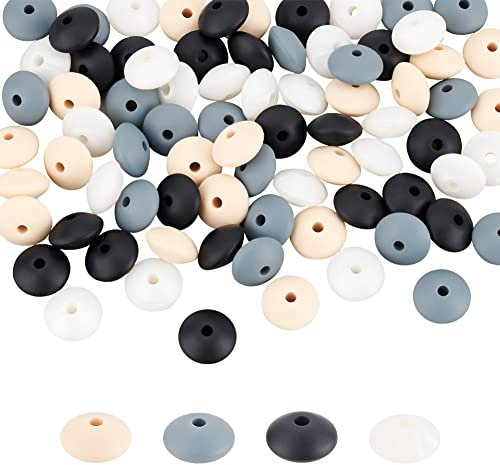 DICOSMETIC 80 Stück Silikone Abakus Perlen 4 Farben Lentil Silikon Perlen Abstandshalter Schmuck Perlen 2mm Kleine Loch Perlen Gummiperlen Bulk Für DIY Halskette Armband Schlüsselanhängern