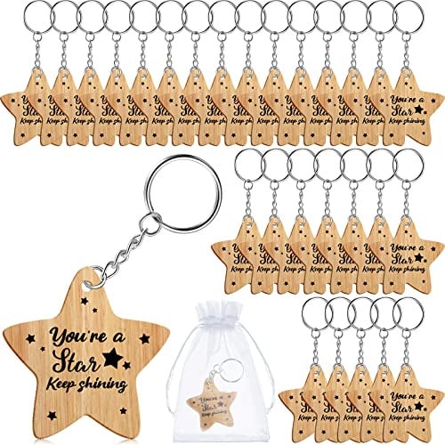 Namalu 30 Portachiavi a Forma di Stella per Fine Anno Scolastico Laurea Regalo da Insegnante per Alunni Studenti Allievo Targhetta in Legno con Scritta You're a Star per Bambini