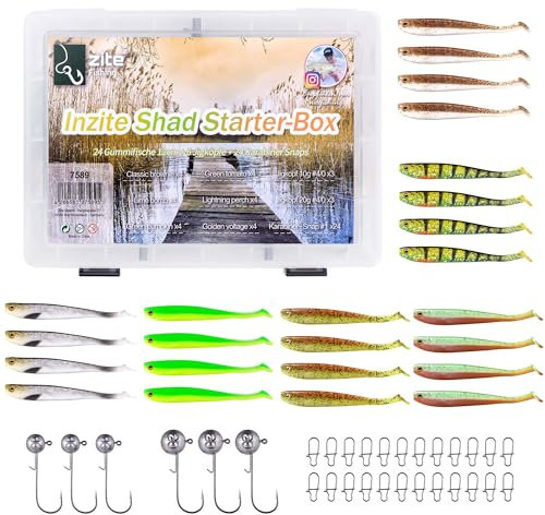 Zite Fishing Gummifische Zander Set – Inzite Shad 12cm Diverse Farben - 5STK Fängige Gummiköder Zanderangeln - Softbait Angelköder UV-Aktiv (Starterbox)