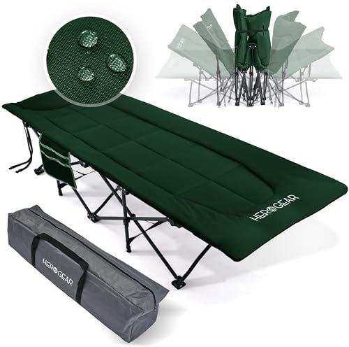 HEROGEAR Feldbett klappbar mit bequemer Baumwollfüllung [integriertes Kissen & Matratze] Gästebett Campingbett Strandliege Gartenliege Reisebett Erwachsene Faltliege Klappbett | 190 x 67 cm