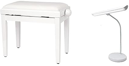 Classic Cantabile Pianobank Weiß-Hochglanz & Infitronic IN18LEDKLW – 18 LEDs Klavierleuchte Klavierlampe Tischlampe Warmweißes Licht Dimmbar USB Typ-A Ladebuchse (Weiß Variante)