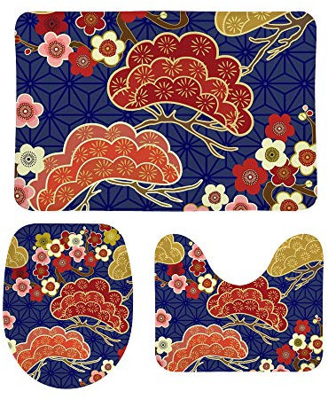 Badteppich, 3-teiliges Set, rutschfest, Wasseraufnahme, für drinnen und draußen, Veranda, Badezimmer, Küche, orientalisches Ornament-Muster
