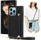 Ysnzaq Crossbody Case for Apple iPhone 15 Pro Max 6.7, Premium PU Leather Detachable with Card Holder Adjustable Neck Cord Lanyard Wallet Shockproof Case for iPhone 15 Pro Max.ZY Black