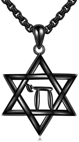 URONE Davidstern Kette Silber 925 Davidstern Anhänger Schwarz mit Chai David Stern Schmuck Geschenke für Damen Herrn