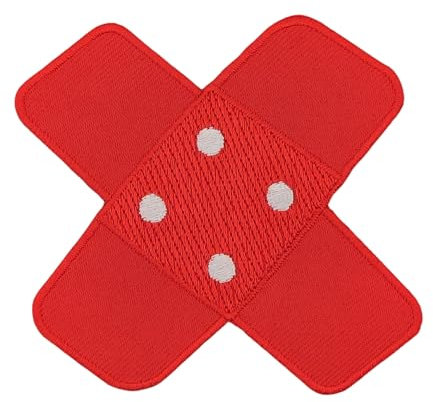Pflaster Rot Aufnäher zum aufbügeln oder aufnähen Bügelbild Aufbügler für Kleidung gestickter Bügelflicken Applikation Bügelpatch Flicken Hosenpflaster Patch Größe 7,5 x 7,0 cm