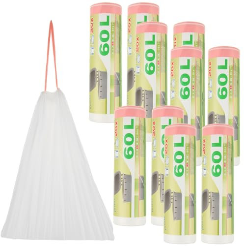 ASelected 60L 50L Drawstring Bin Bags 200 Pieces Swing Bin Liners Strong Garbage Trash Bags Kitchen Large Tall Refuse Sacks Heavy Duty Waste Bin Bags with Tie Handles 71x64cm