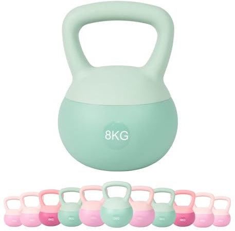 JINPALAY Pesa Rusa, 2-12KG PVC Soft Kettlebell, Rellena de Fina Arena de Acero, Mango Ancho Antideslizante, Diseño Contemporáneo, Pesa Kettlebell para Ejercicios en Casa y Gimnasio