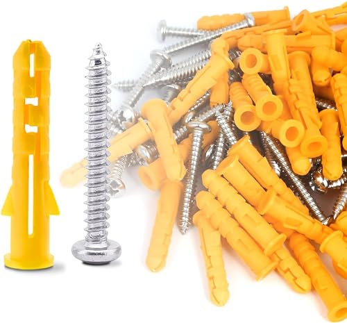 50Pcs X 2Pack Wall Plugs and Screws Set Masonry Self Tapping Screws Expansion Pipe Anchor Bolts), M6/M8/M10 Heavy Duty Wood Screw and Wall Plugs Kit for Brick, Concrete, Masonry, Drywall