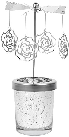 Rotierender Kerzenhalter aus Metall und Glas, Silber, für Tischdeko
