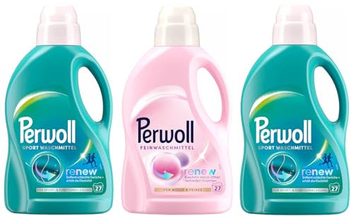 PERWOLL Flüssig-Set 3x 27 Waschladungen (81WL) 1x Für Wolle & Feines & 2x Sport, Feinwaschmittel glättet und erneuert Fasern & Hygiene Waschmittel reinigt sanft, entfernt schlechte Gerüche