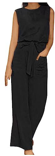 NSICBMNO Zweiteiliges Outfit für Damen, Hosenanzüge, ärmelloses Hemd, Tops, weites Bein, Hosen-Set mit Taschen, Übergröße, lässiger Trainingsanzug, Outfit-Set, Arbeit, Büro, 1-Schwarz 1, 54