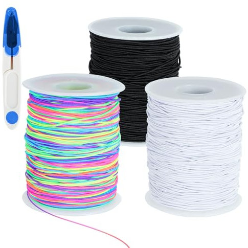 3 Rotoli Filo Elastico per Braccialetti, 100M x 1mm Cordone Arcobaleno con Forbici, Filo Perline Nylon Multicolore Elastico Cordoncino Collane per Fare Gioielli DIY, Bracciali, Collane, Artigianato