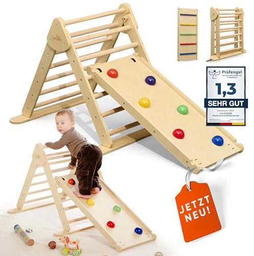 Lululearn® Kletterdreieck [Ultra-SICHER] - Ideal als Klettergerüst Indoor & Outdoor Spielzeug - Kletterleiter, Montessori Spielzeug für aktives Spielen - Jetzt Entdecken! (Natural)