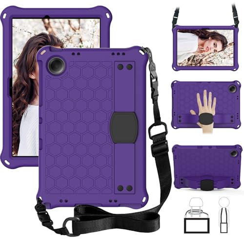 Funda para tablet Alcatel Joy Tab 2 2020 (9032Z) para niños, duradera, ligera, EVA y PC, a prueba de golpes, con correa para el hombro, color morado