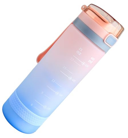 Thyonta 600ml Sports Water Bottle Gradient Cup Drop-proof Large Capacity Frosted Portable Straw Mug Travel Picnic and Hiking (Light Pink)