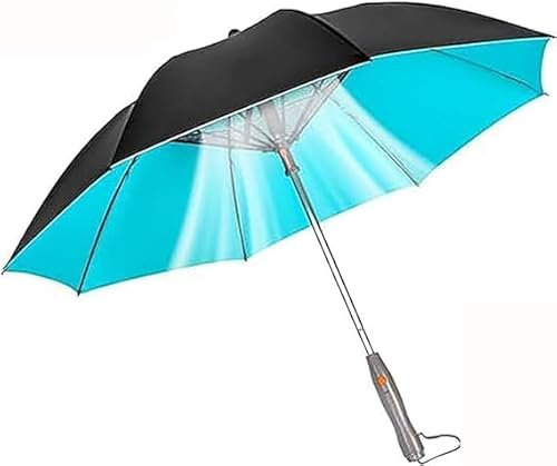 Bamideo 3 in 1 Umbrella with Fan, Umbrella with Fan and Mist Spray,Sun Umbrella Uv Protection Portable Rechargeable Sunshade, Travel Essentials (Blue-Battery)